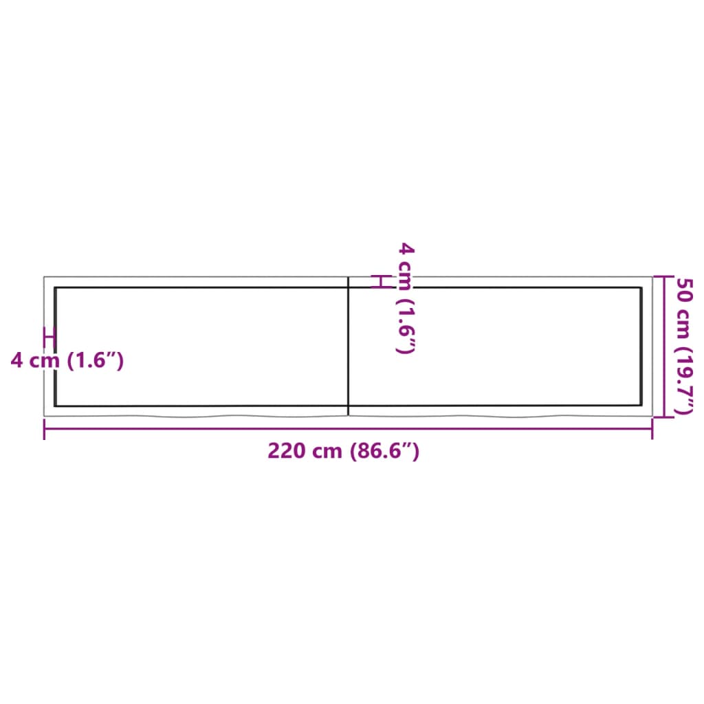 vidaXL kezeletlen tömör fa fürdőszobai pult 220x50x(2-6) cm