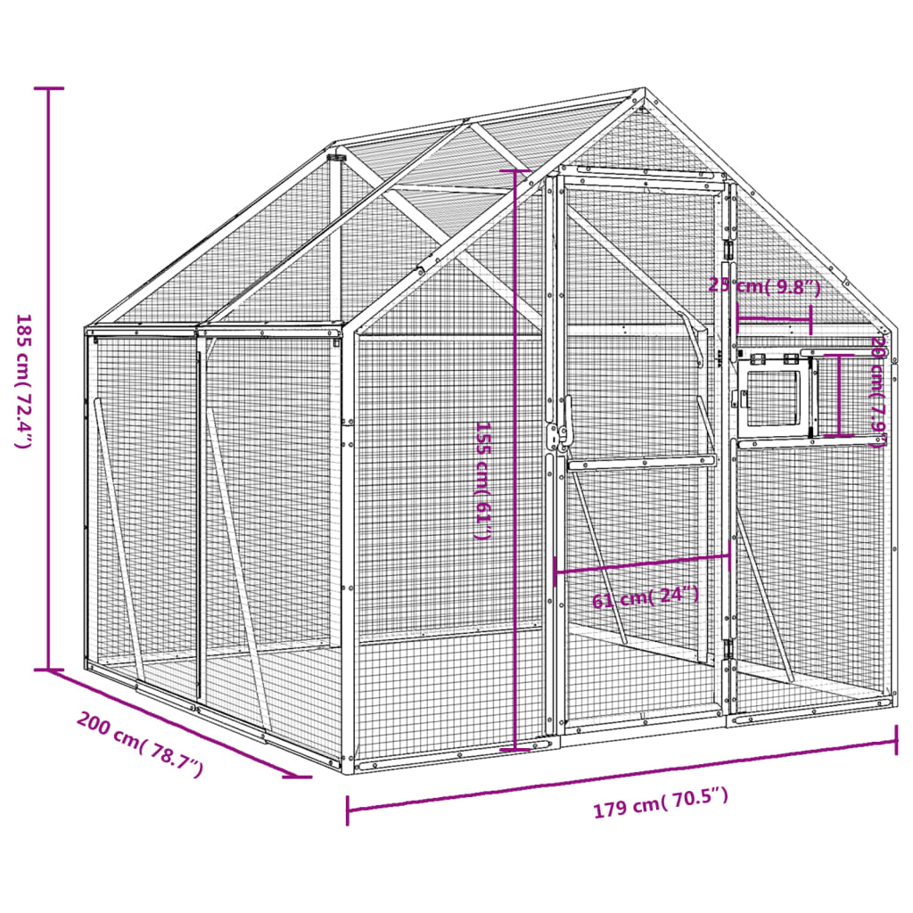 vidaXL ezüstszínű alumínium madárház 1,79 x 2 x 1,85 m