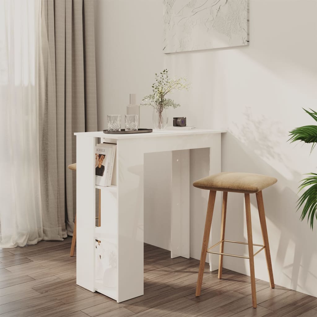 vidaXL magasfényű fehér szerelt fa bárasztal polccal 102x50x103,5 cm