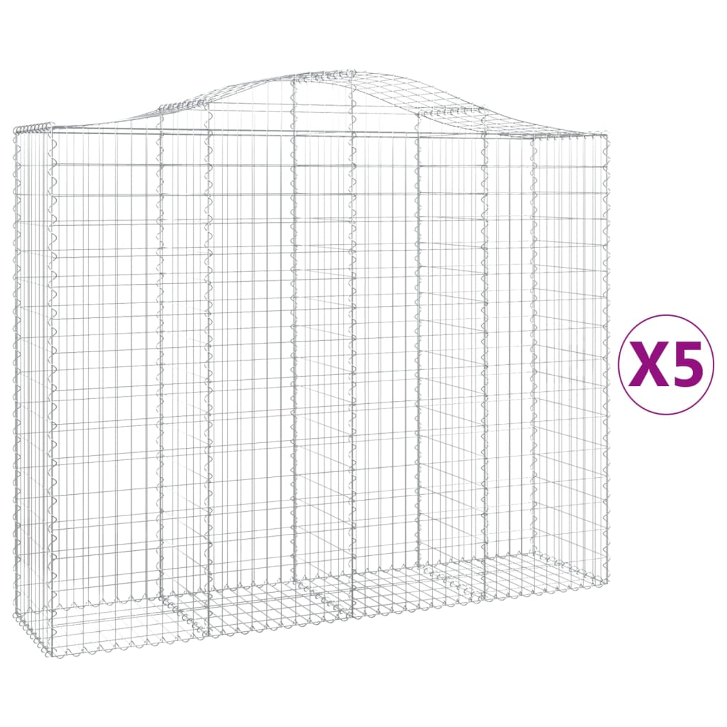 vidaXL 5 db íves horganyzott vas gabion kosár 200x50x160/180 cm