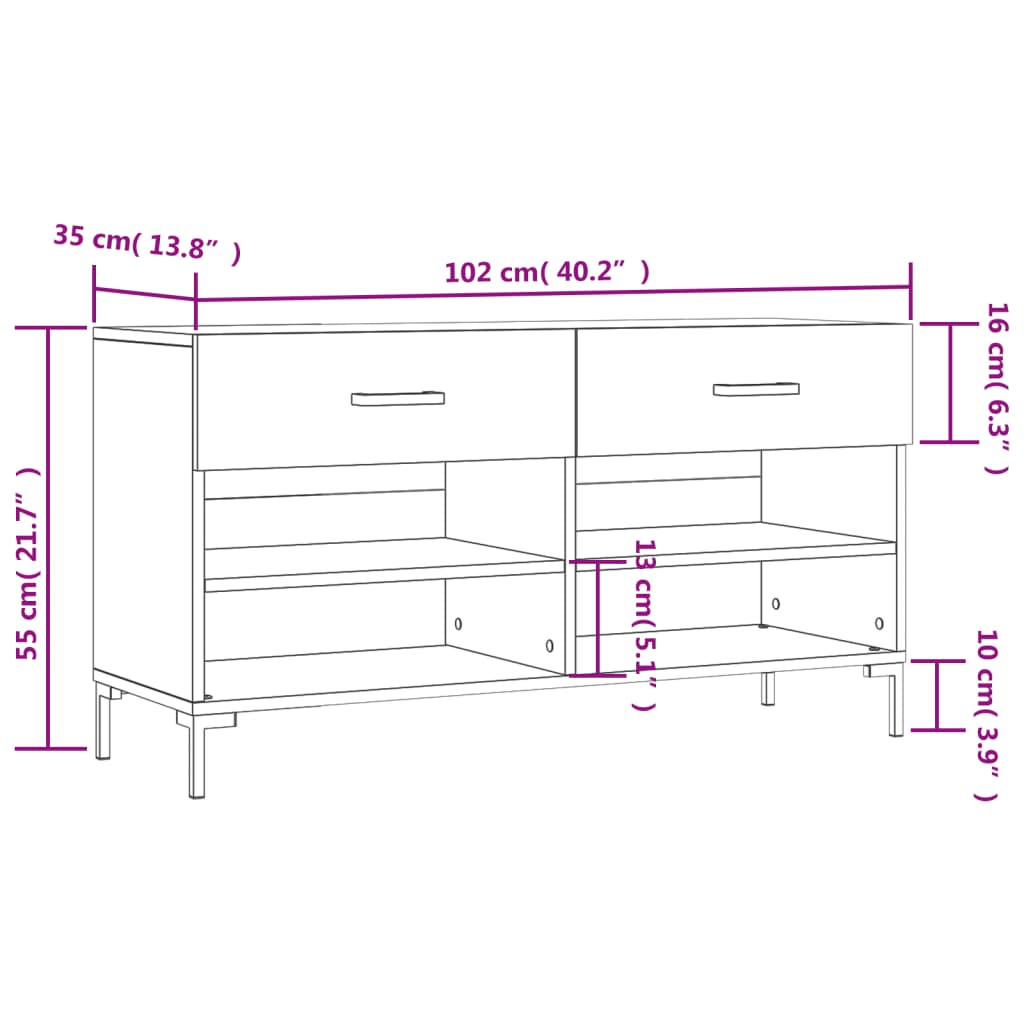 vidaXL magasfényű fehér szerelt fa cipőpolc 102x35x55 cm