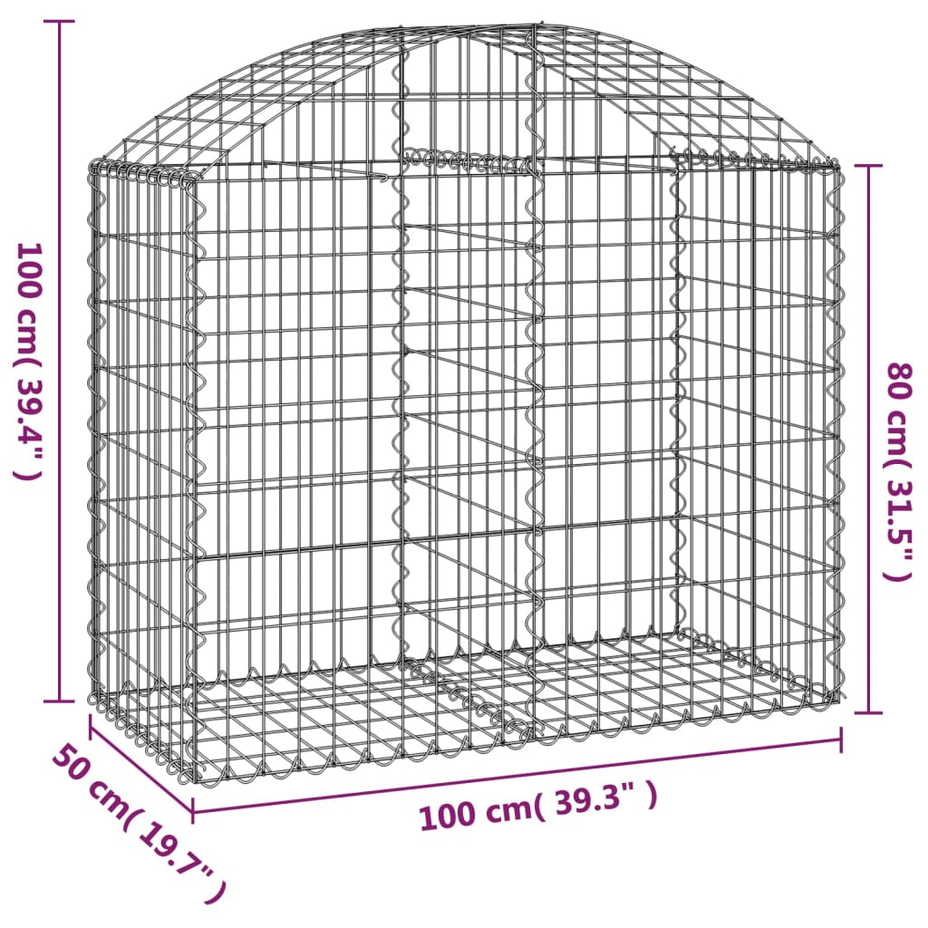 vidaXL íves horganyzott vas gabion kosár 100x50x80/100 cm