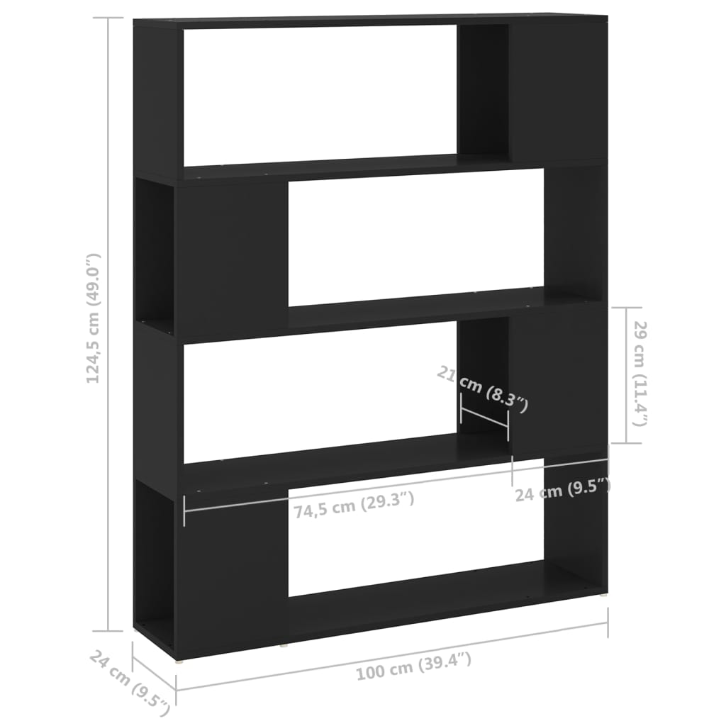 vidaXL fekete forgácslap térelválasztó könyvszekrény 100 x 24 x 124 cm