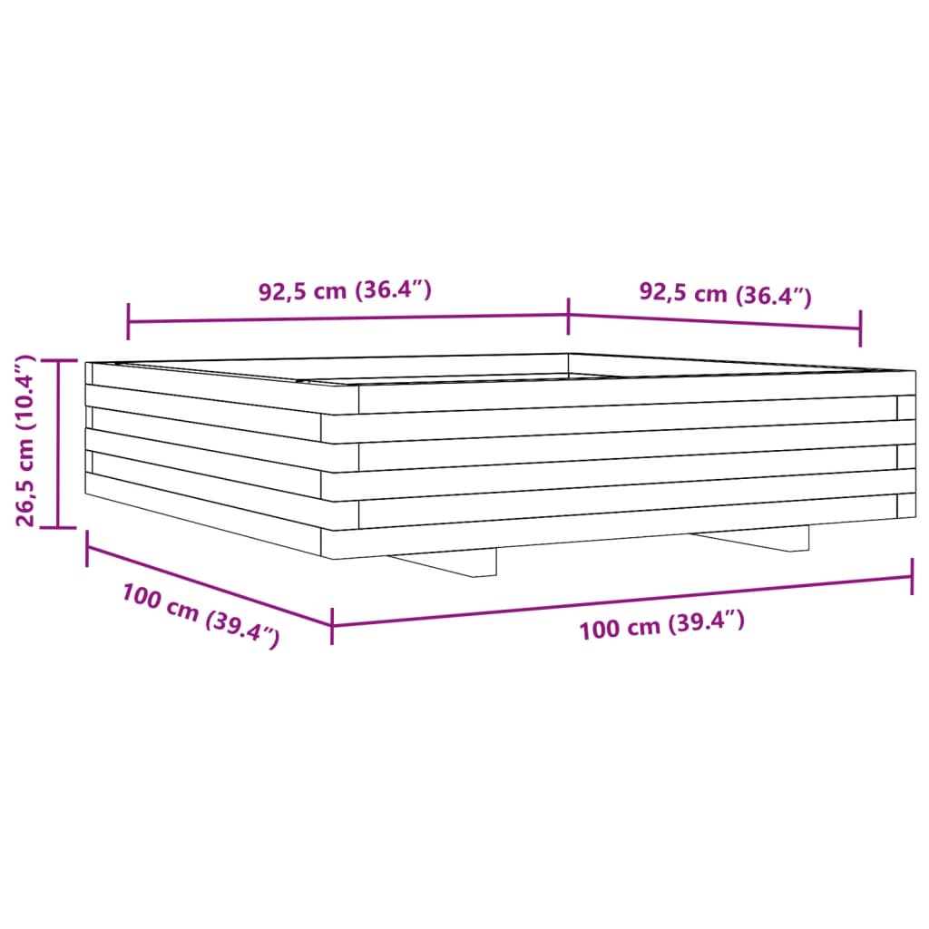 vidaXL viaszbarna tömör fenyőfa kerti virágláda 100 x 100 x 26,5 cm