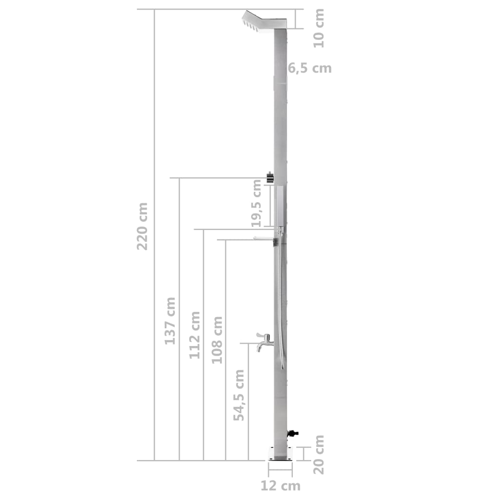 vidaXL rozsdamentes acél kerti zuhany szürke aljjal 225 cm