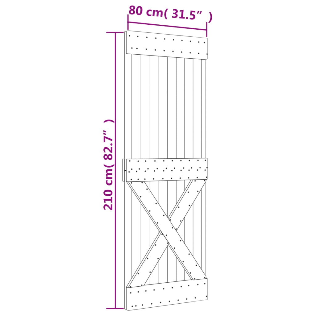 vidaXL tömör fenyőfa tolóajtó fémszerelék szettel 80 x 210 cm