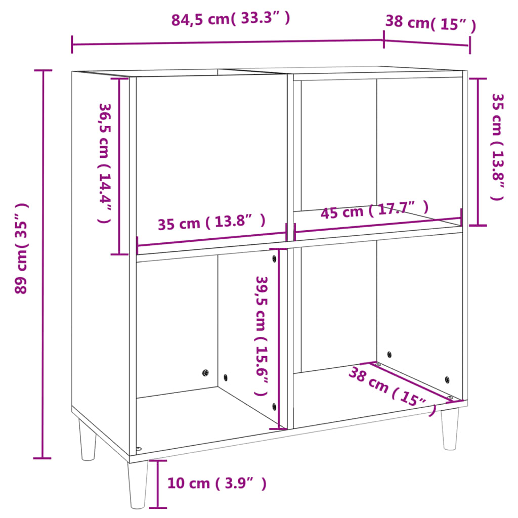 vidaXL szürke sonoma színű szerelt fa hanglemezszekrény 84,5x38x89 cm