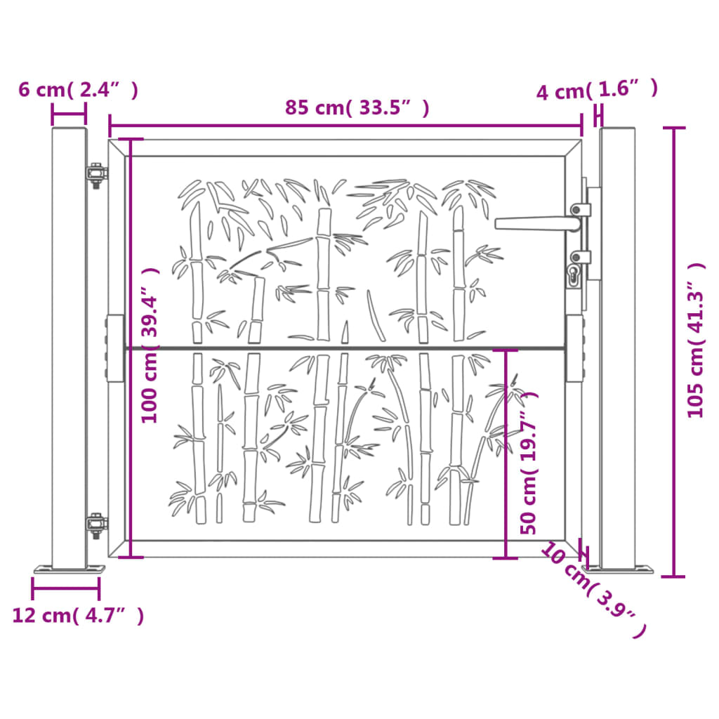 vidaXL antracitszürke acél bambuszmintás kertkapu 105 x 105 cm