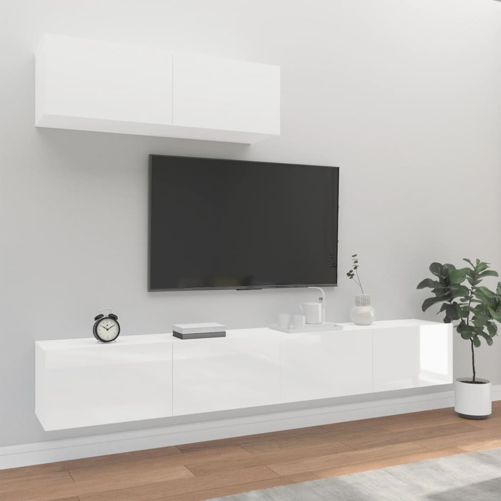 vidaXL 3 részes magasfényű fehér szerelt fa TV-szekrényszett