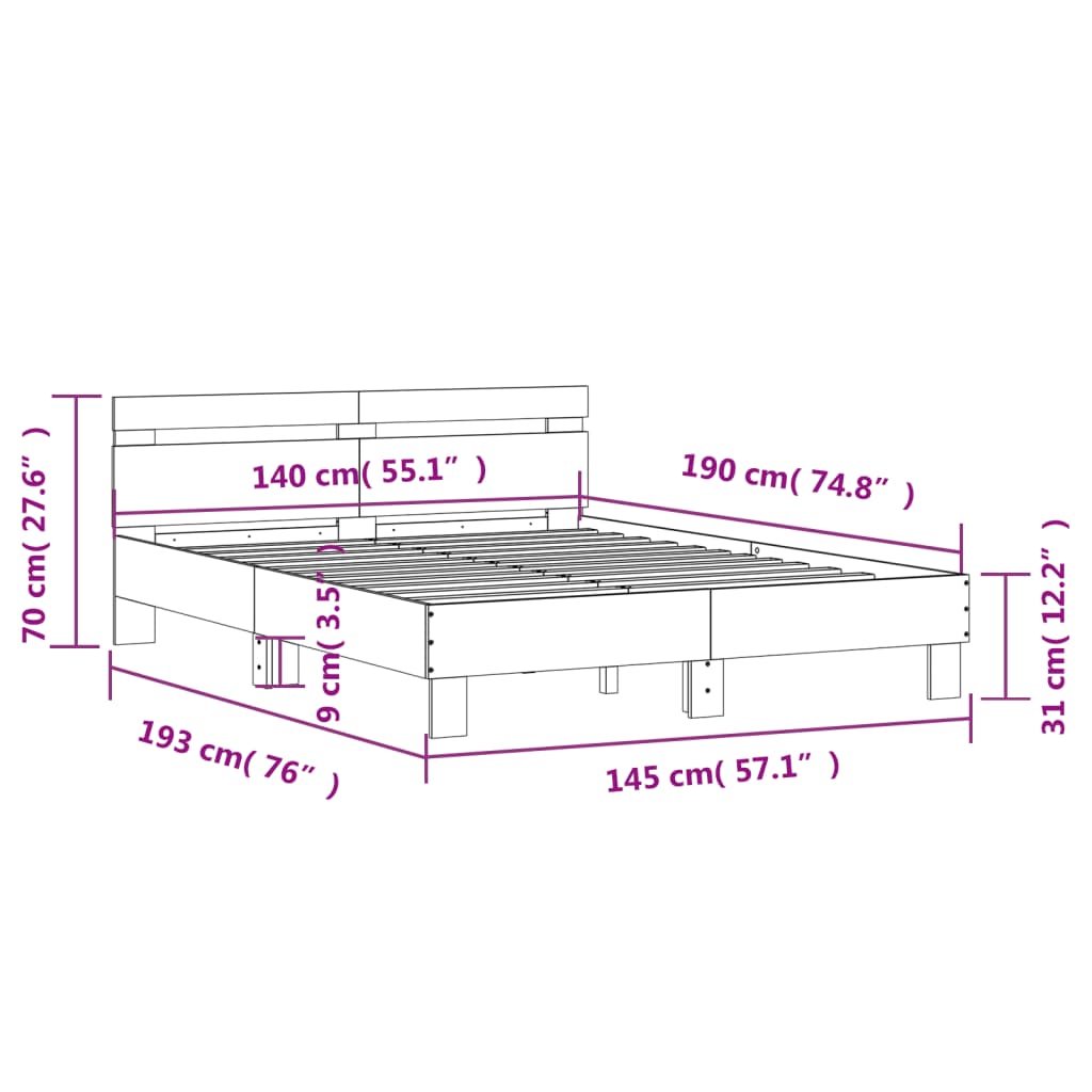 vidaXL fehér szerelt fa ágykeret fejtámlával 140 x 190 cm