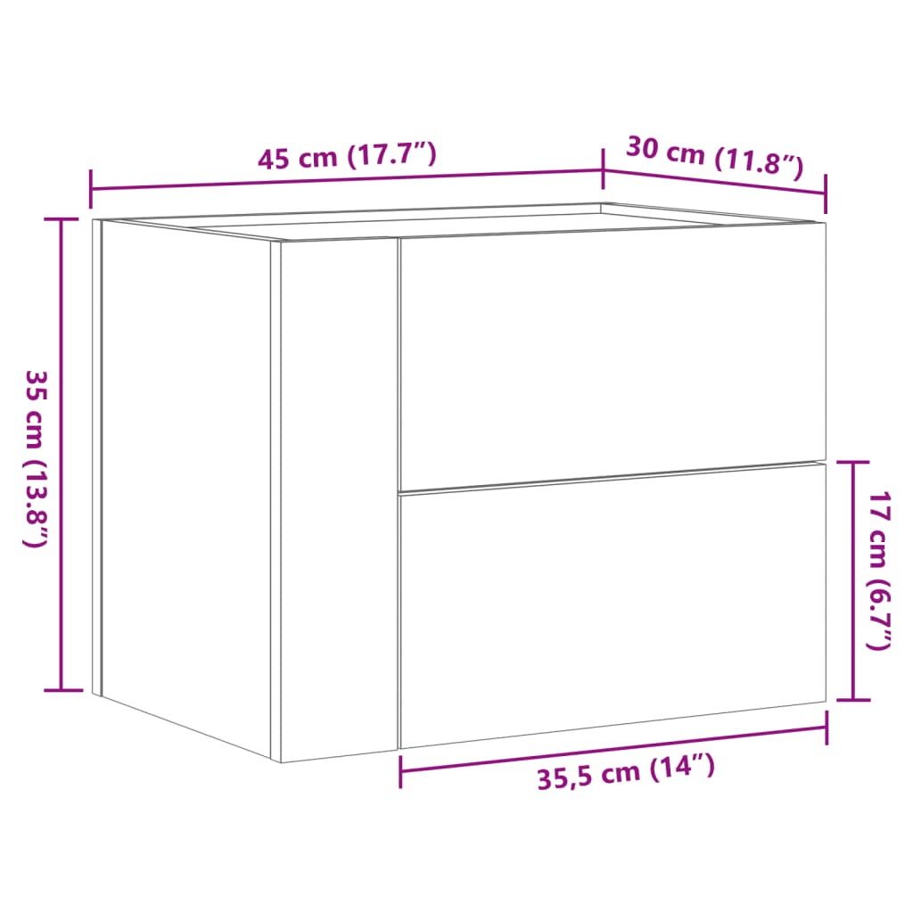 vidaXL 2 db fehér falra szerelhető éjjeliszekrény 45 x 30 x 35 cm