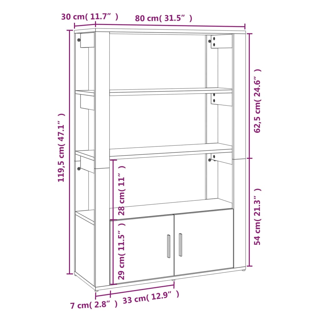 vidaXL fekete szerelt fa tálalószekrény 80x30x119,5 cm