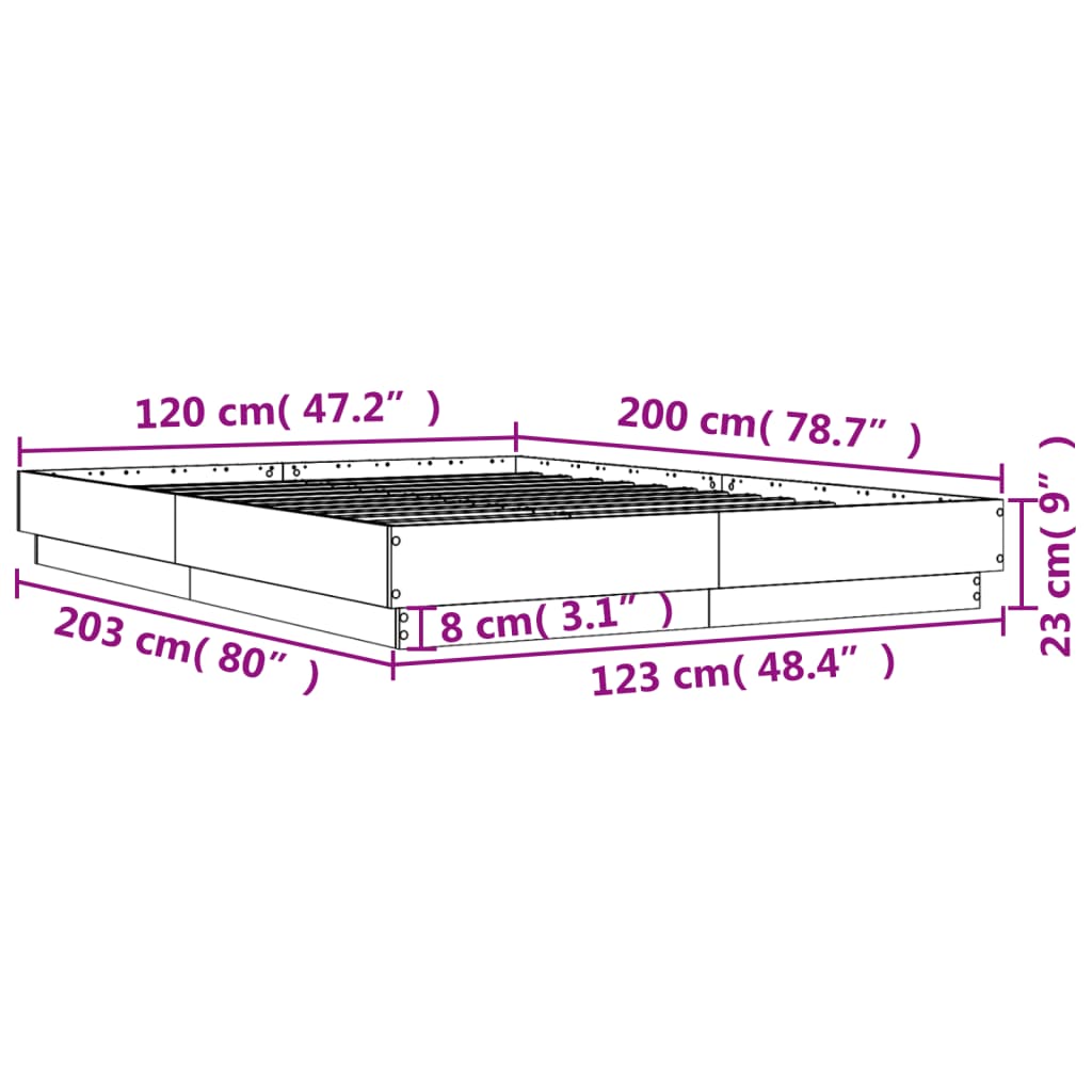 vidaXL sonoma tölgy színű ágykeret LED-világítással 120x200 cm