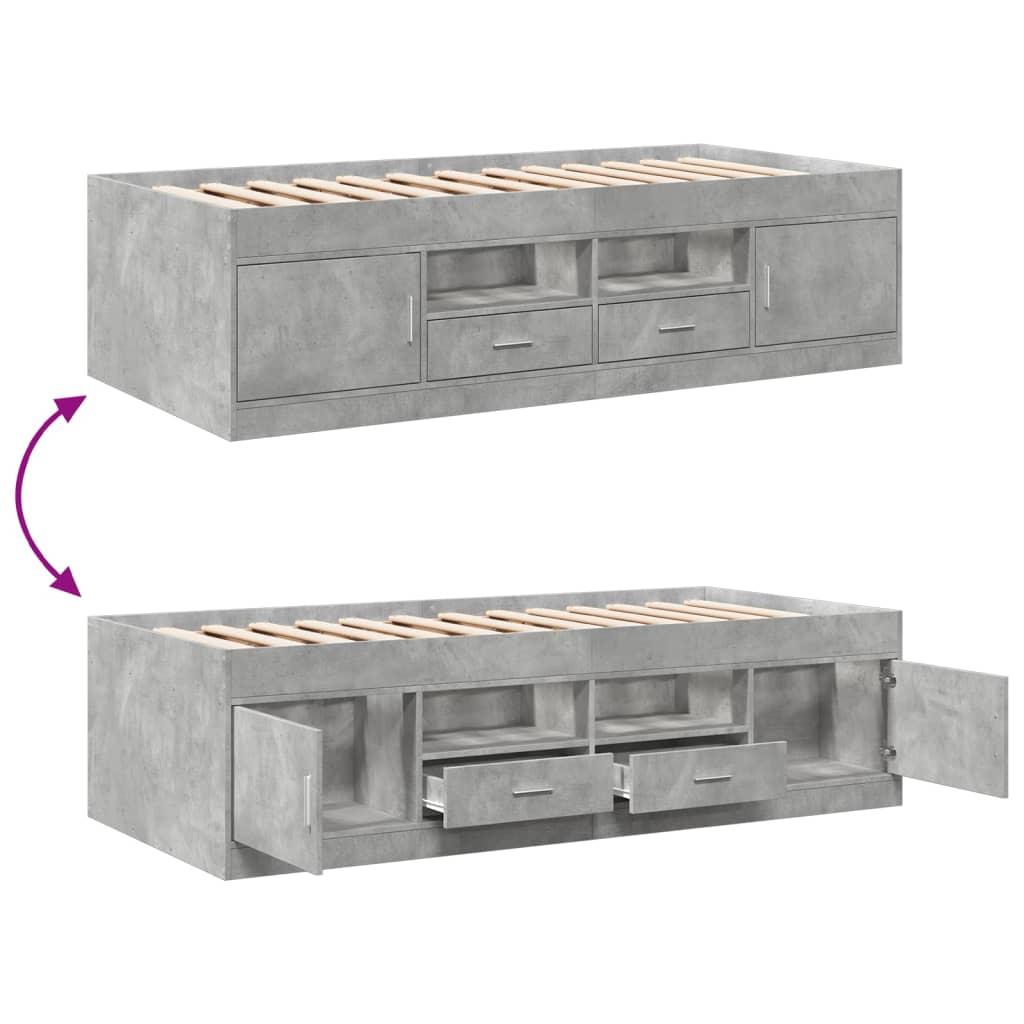 vidaXL betonszürke kanapéágy fiókkal matrac nélkül 75x190 cm