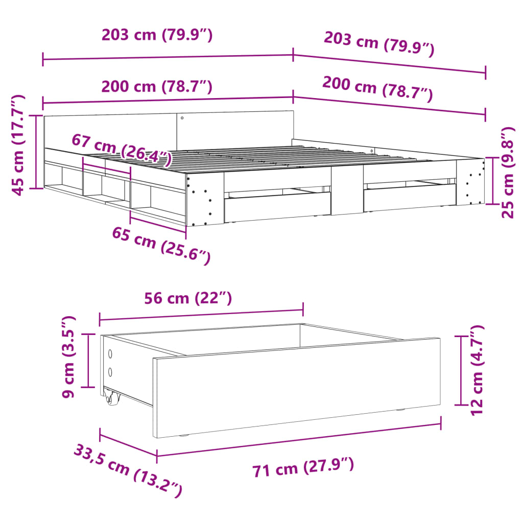 vidaXL sonoma tölgyszínű szerelt fa ágykeret 200 x 200 cm