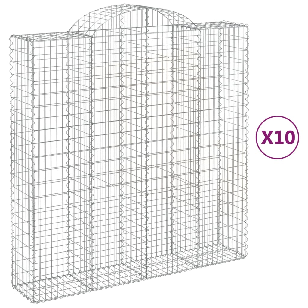 vidaXL 10 db íves horganyzott vas gabion kosár 200x50x200/220 cm