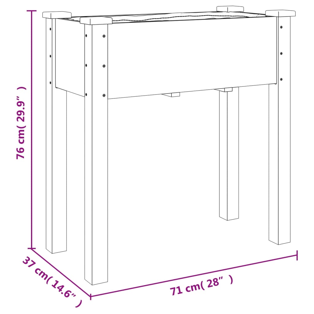 vidaXL szürke tömör fenyőfa kerti ültetőláda béléssel 71 x 37 x 76 cm