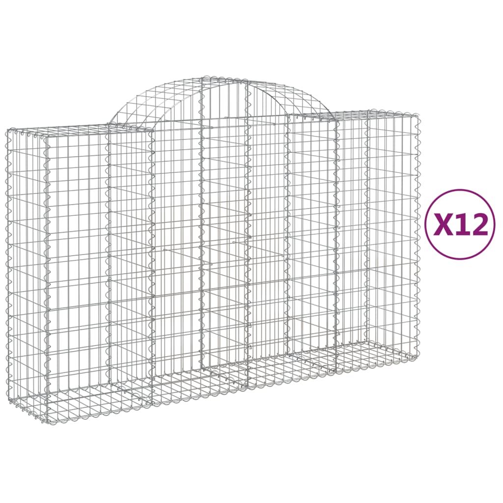 vidaXL 12 db íves horganyzott vas gabion kosár 200x50x120/140 cm