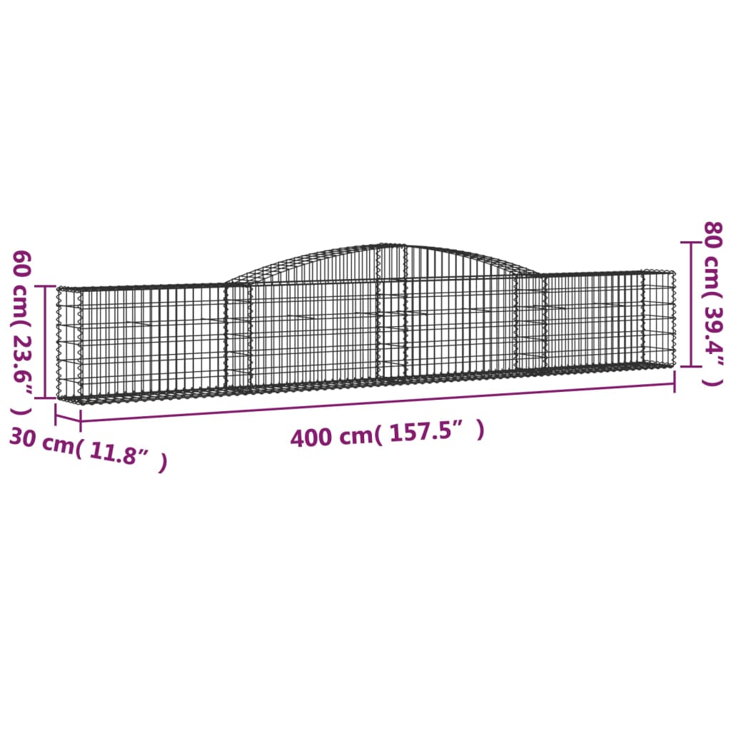 vidaXL íves horganyzott vas gabion kosár 400x30x60/80 cm