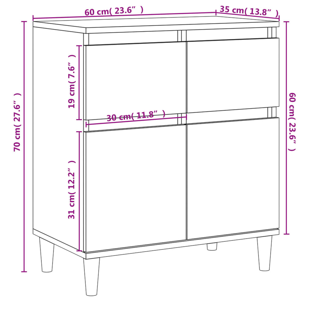 vidaXL betonszürke szerelt fa tálalószekrény 60 x 35 x 70 cm