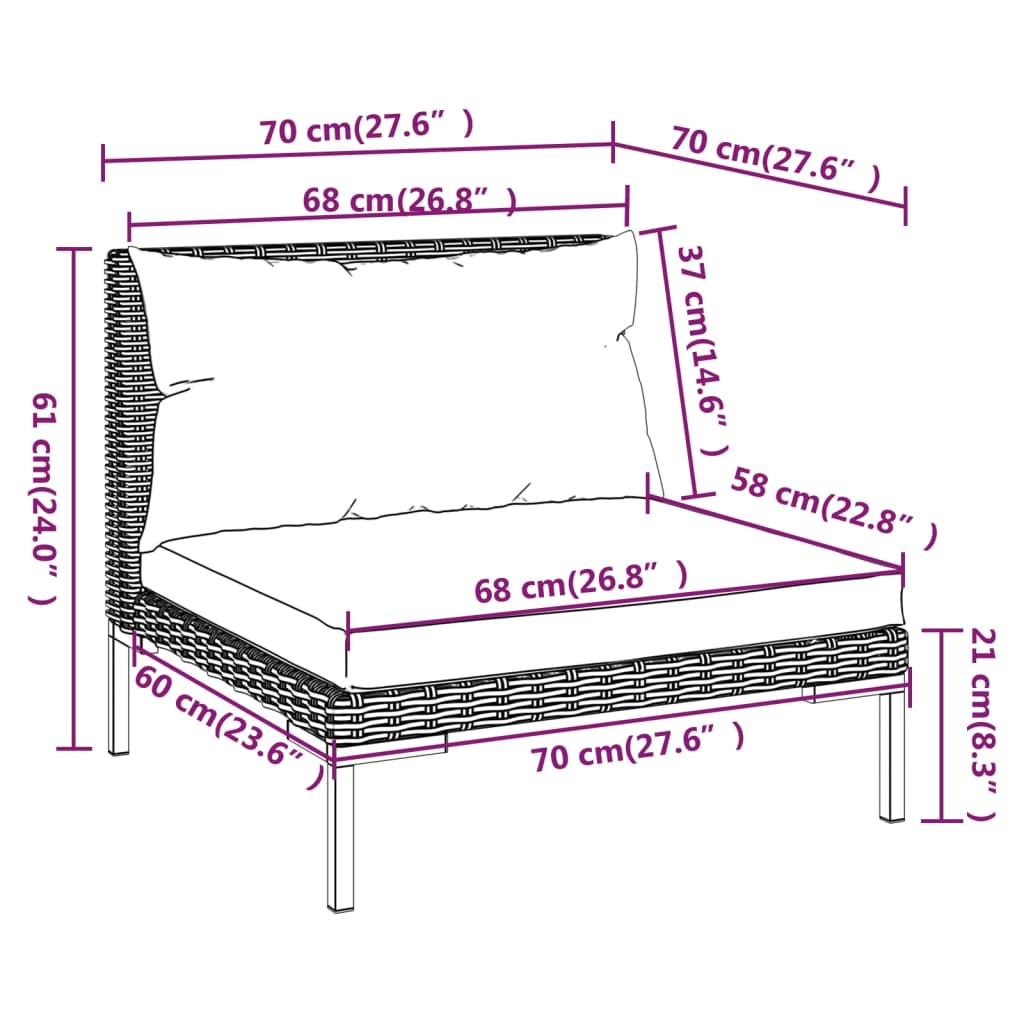 vidaXL 5 részes sötétszürke polyrattan kerti bútorszett párnákkal