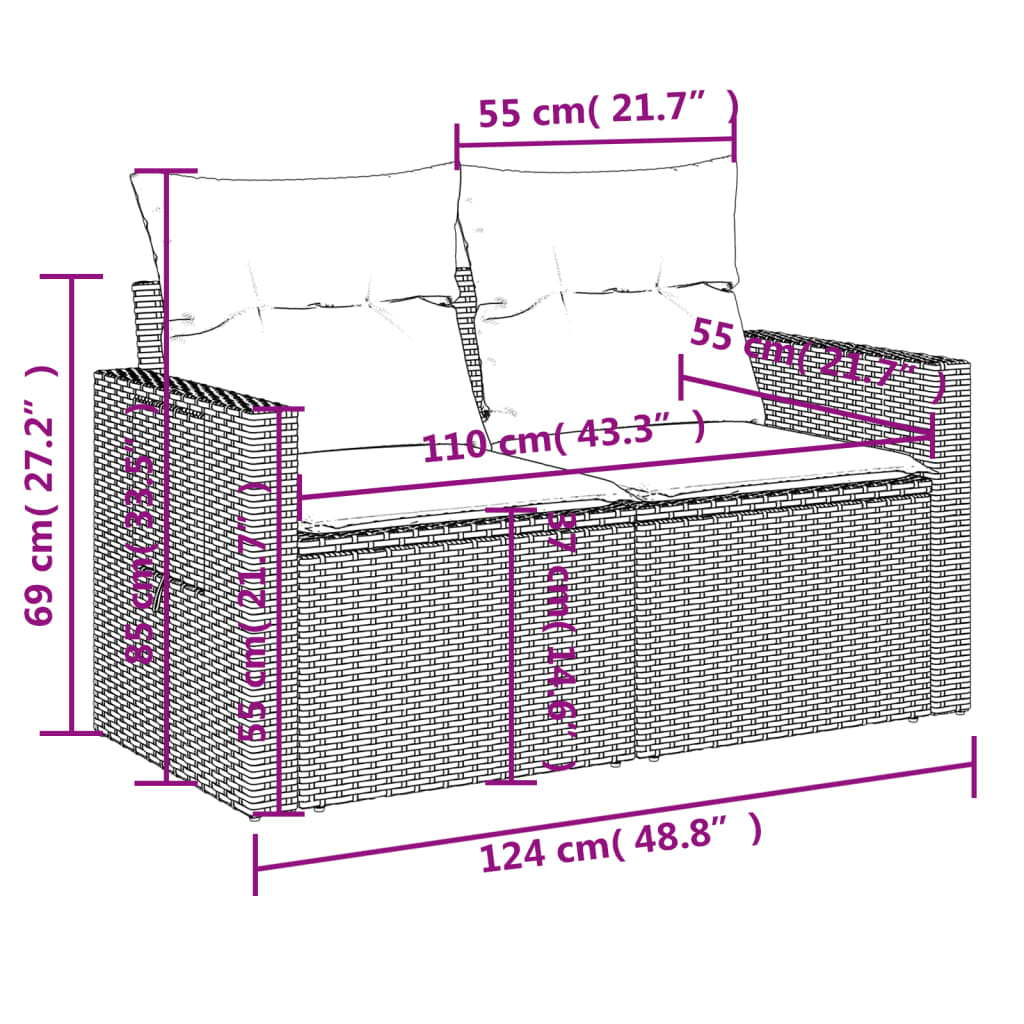 vidaXL 10 részes barna polyrattan kerti ülőgarnitúra párnákkal