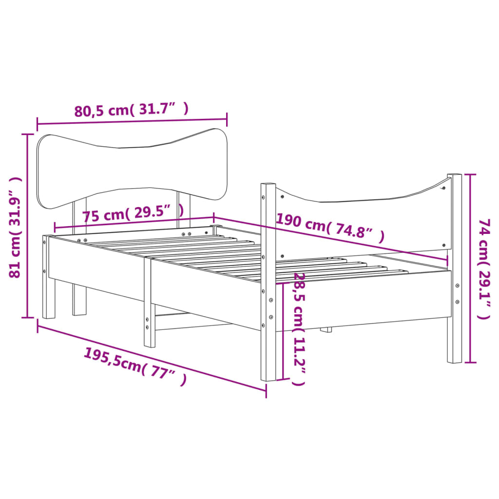 vidaXL viaszbarna tömör fenyőfa ágy matrac nélkül 75 x 190 cm