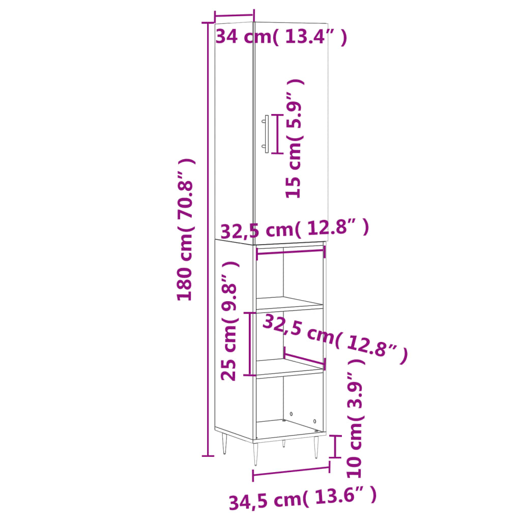 vidaXL betonszürke szerelt fa magasszekrény 34,5x34x180 cm