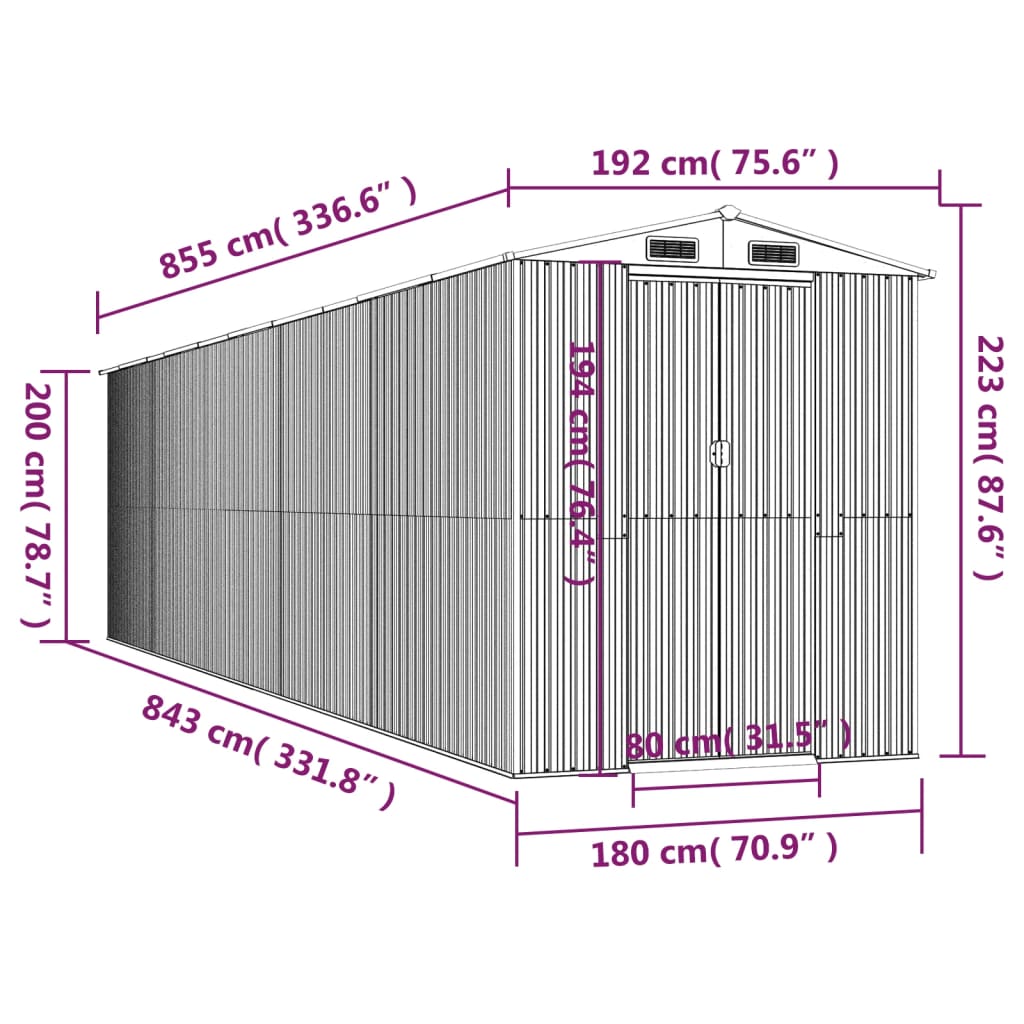 vidaXL világosbarna horganyzott acél kerti fészer 192x855x223 cm