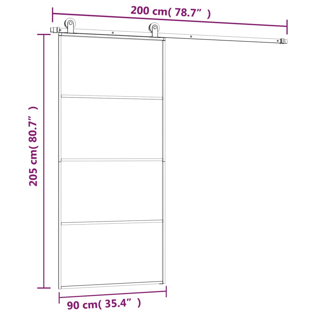 vidaXL ESG üveg és alumínium tolóajtó fémszerelvény-szettel 90x205 cm