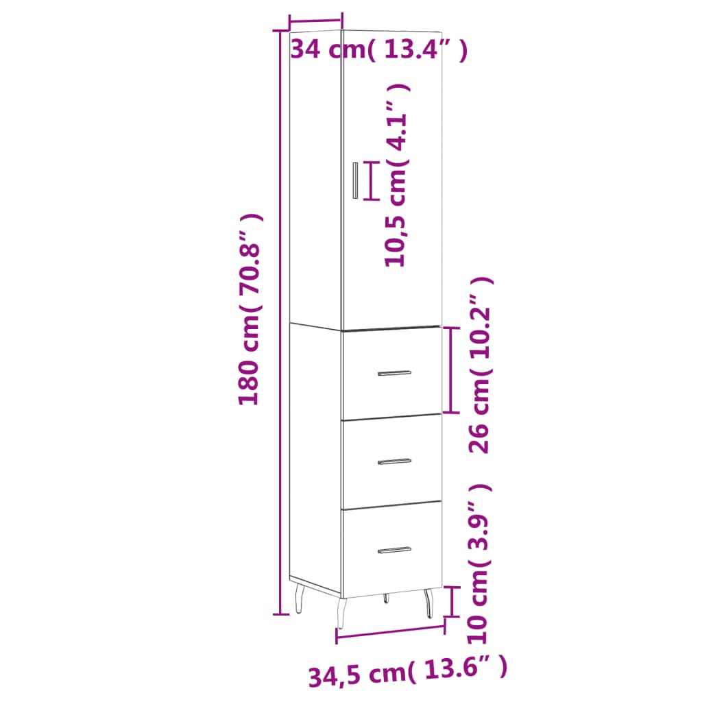 vidaXL barna tölgy színű szerelt fa magasszekrény 34,5x34x180 cm