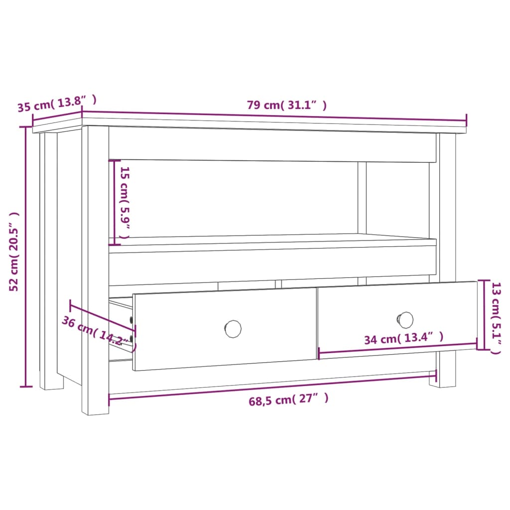 vidaXL tömör fenyőfa TV-szekrény 79 x 35 x 52 cm