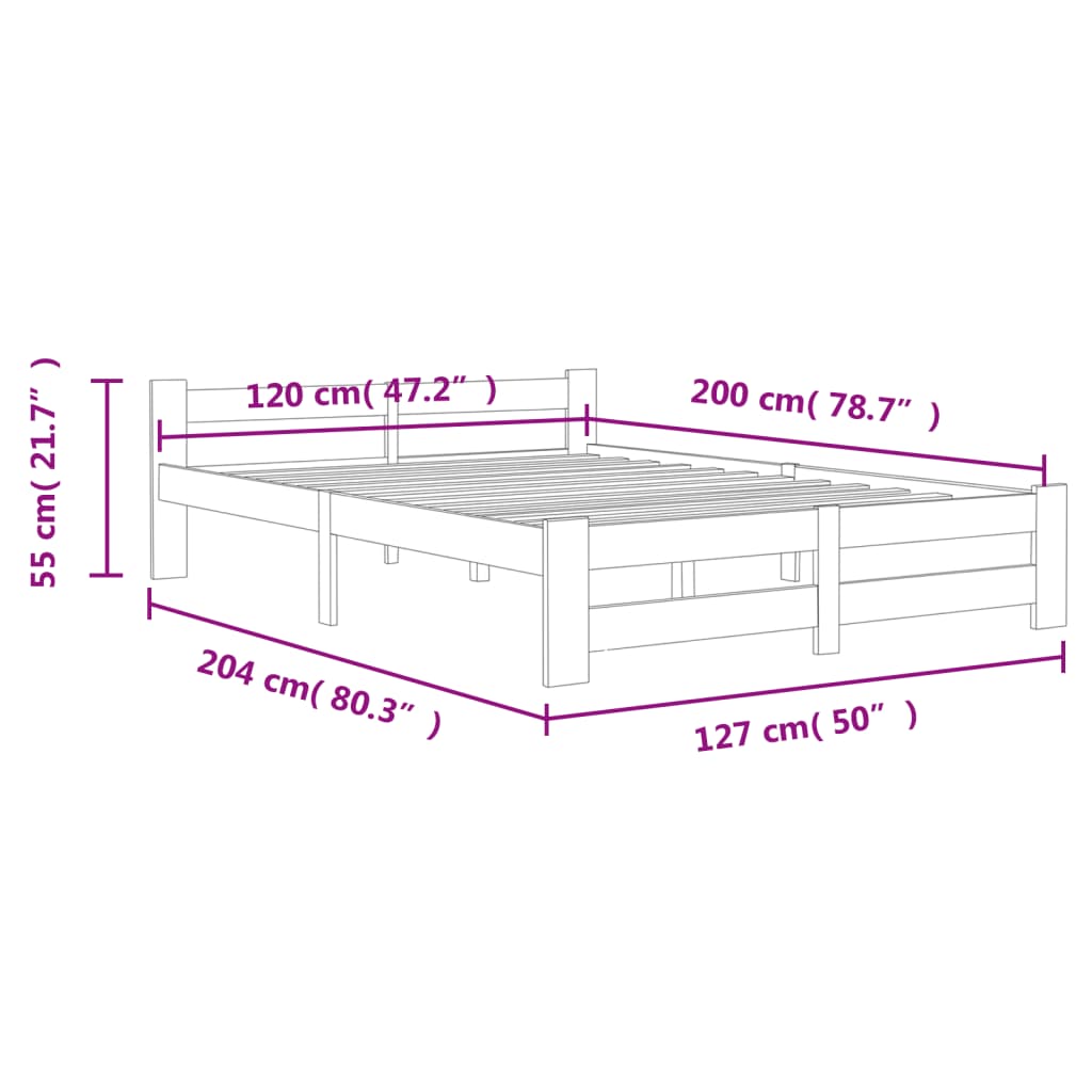 vidaXL sötétszürke tömör fenyőfa ágykeret 120 x 200 cm