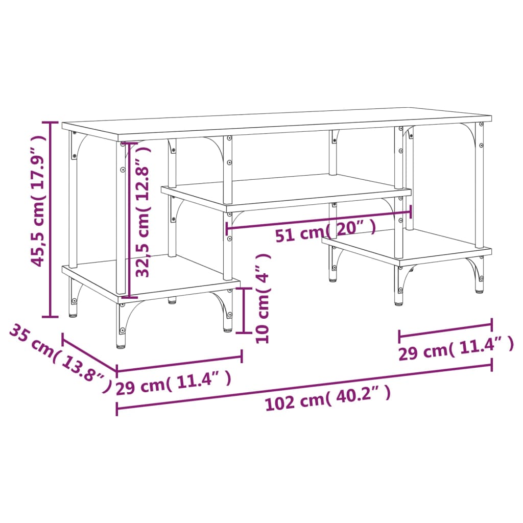 vidaXL füstös tölgy színű szerelt fa TV-szekrény 102 x 35 x 45,5 cm