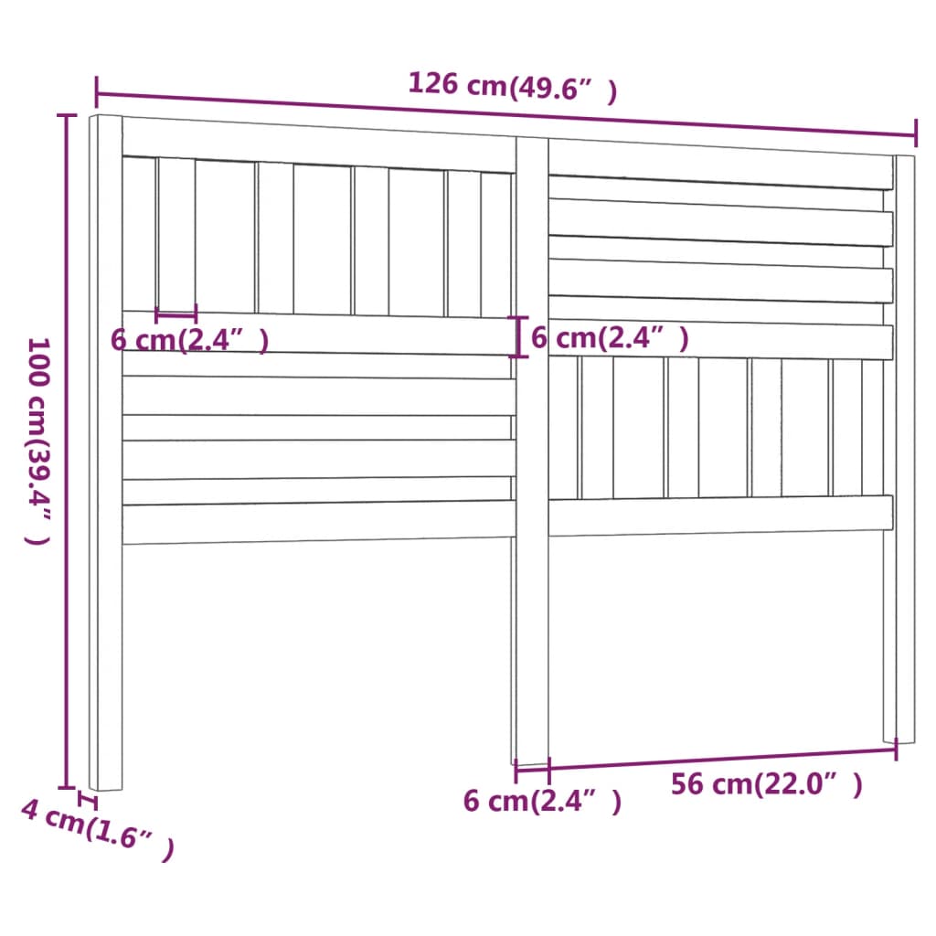 vidaXL fekete tömör fenyőfa ágyfejtámla 126 x 4 x 100 cm