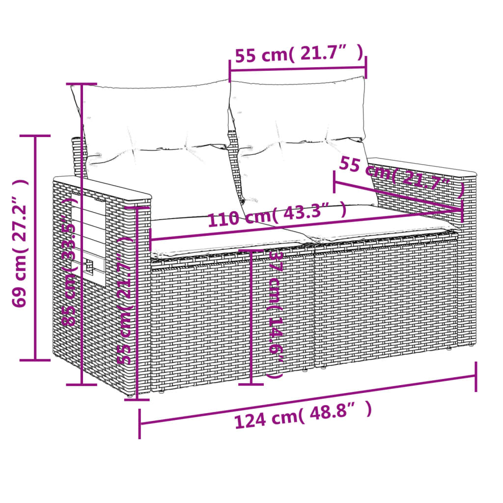 vidaXL 9 részes szürke polyrattan kerti ülőgarnitúra párnákkal