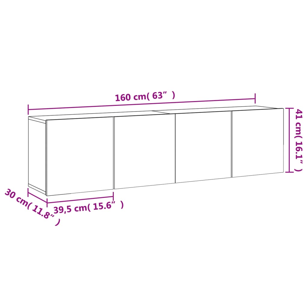 vidaXL 2 db fehér falra szerelhető TV-szekrény 80 x 30 x 41 cm