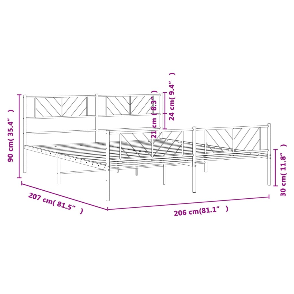 vidaXL fehér fém ágykeret fej- és lábtámlával 200x200 cm