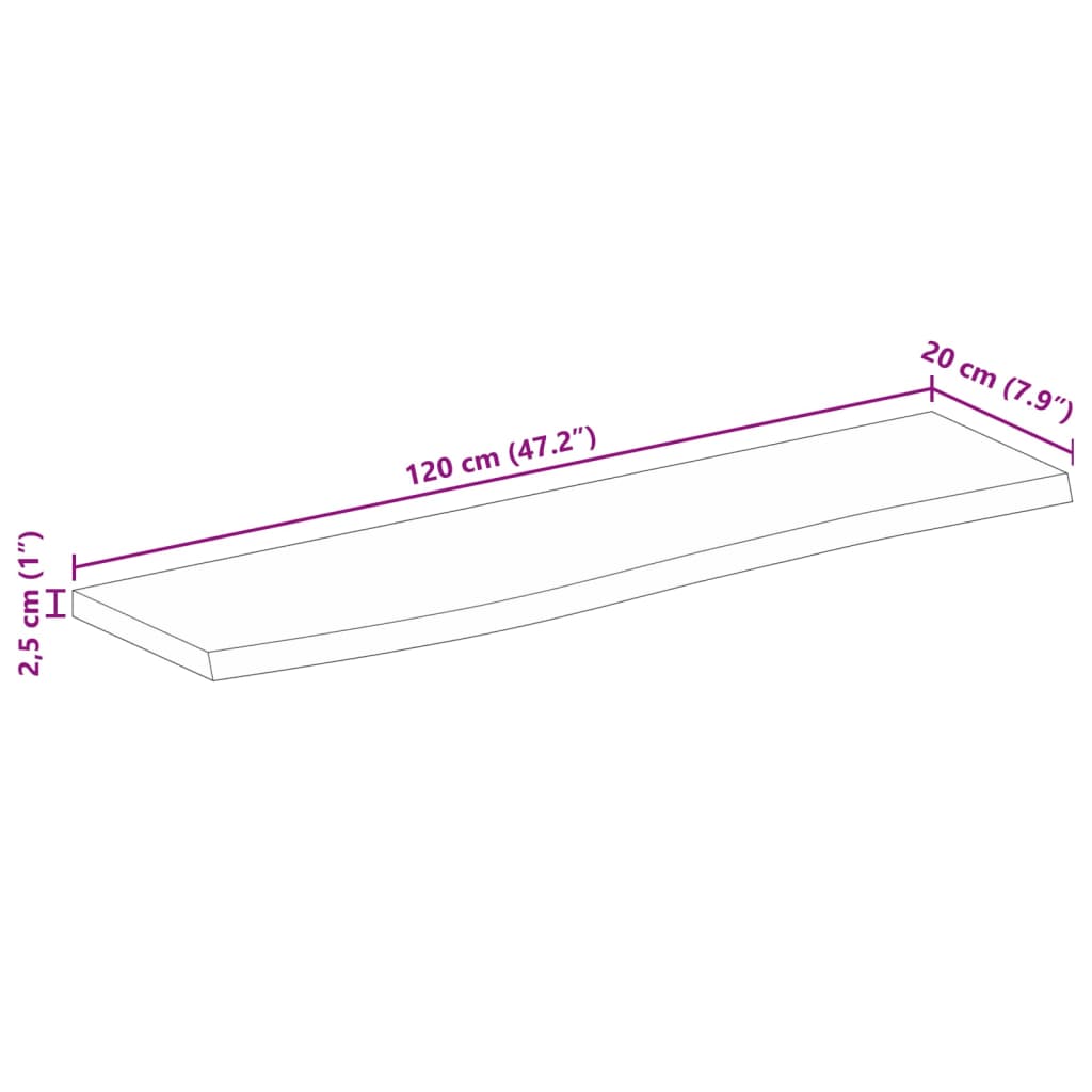 vidaXL tömör mangófa természetes élű asztallap 120 x 20 x 2,5 cm