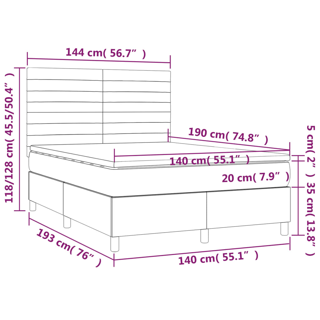 vidaXL sötétzöld bársony rugós ágy matraccal 140x190 cm