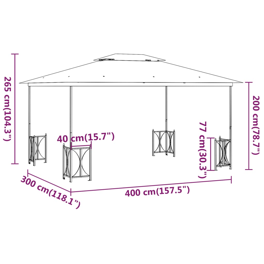 vidaXL antracitszürke pavilon oldalfalakkal és dupla tetővel 3x4 m