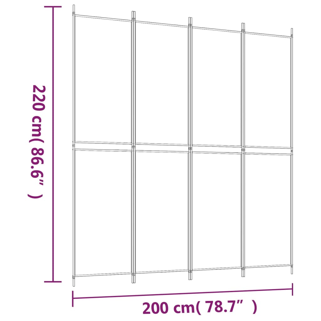 vidaXL 4 paneles fehér szövet térelválasztó 200x220 cm