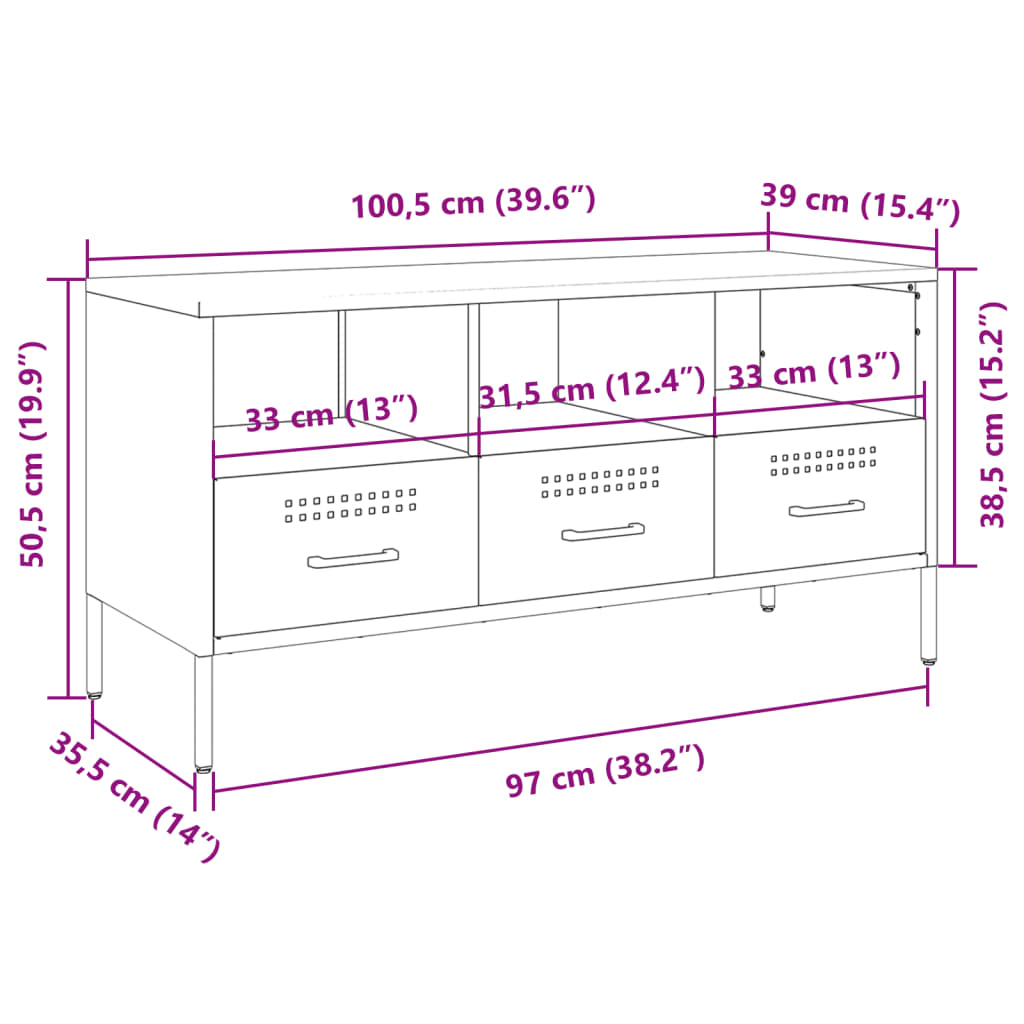 vidaXL antracitszürke acél TV-szekrény 100,5 x 39 x 50,5 cm