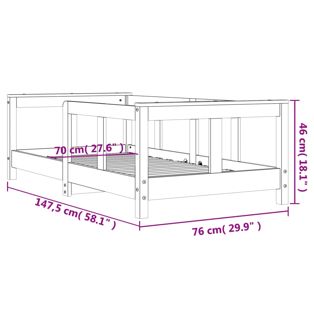 vidaXL tömör fenyőfa gyerekágykeret 70 x 140 cm