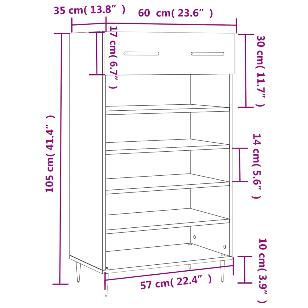 vidaXL barna tölgyszínű szerelt fa cipősszekrény 60x35x105 cm