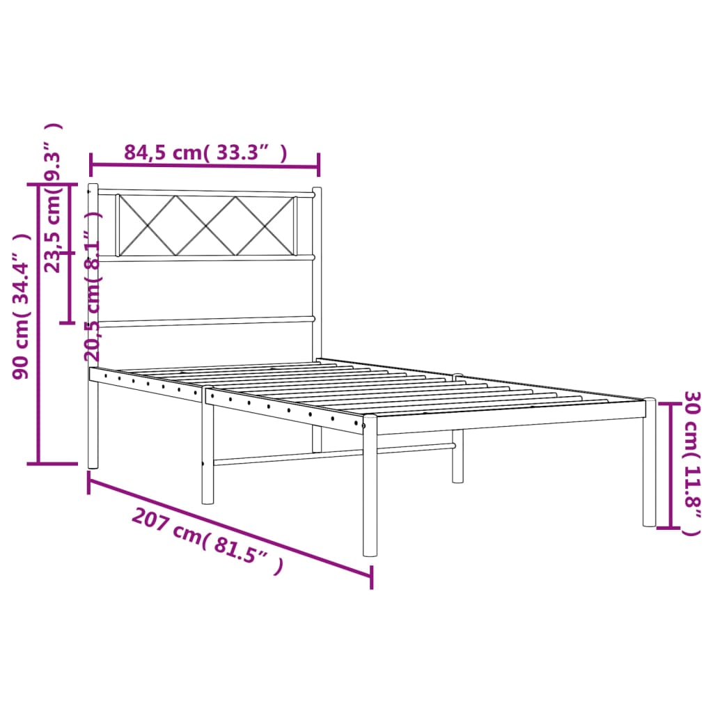 vidaXL fekete fém ágykeret fejtámlával 80 x 200 cm