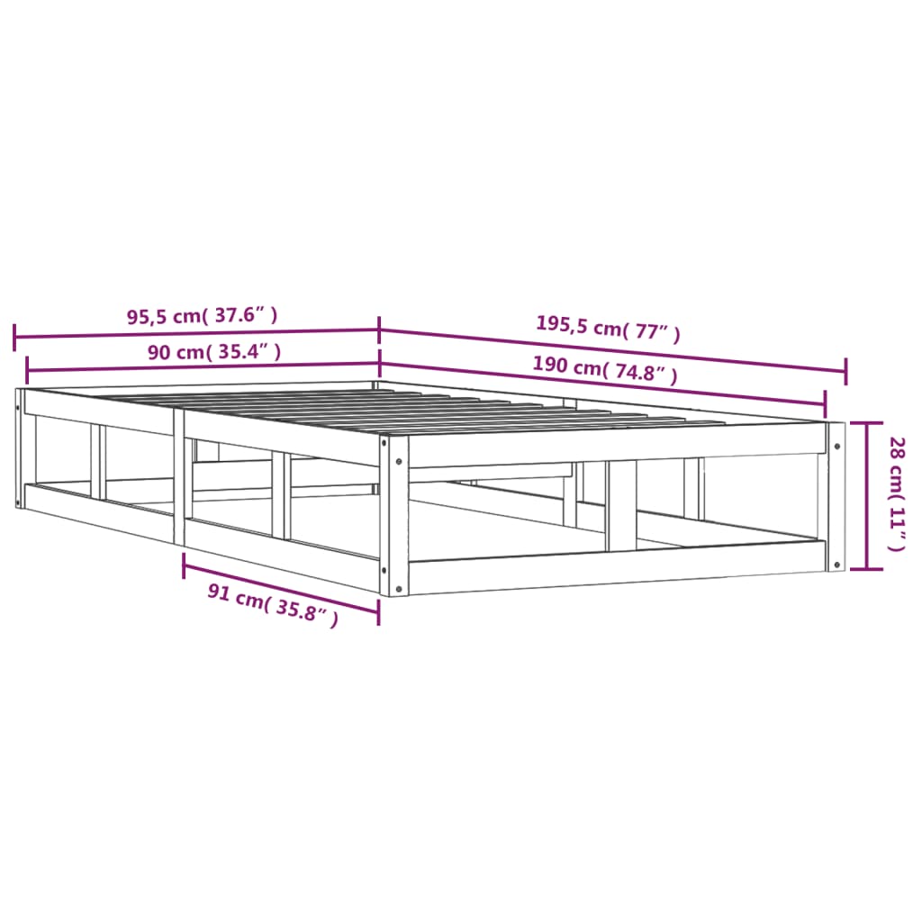 vidaXL tömör fa ágykeret 90 x 190 cm (Single)