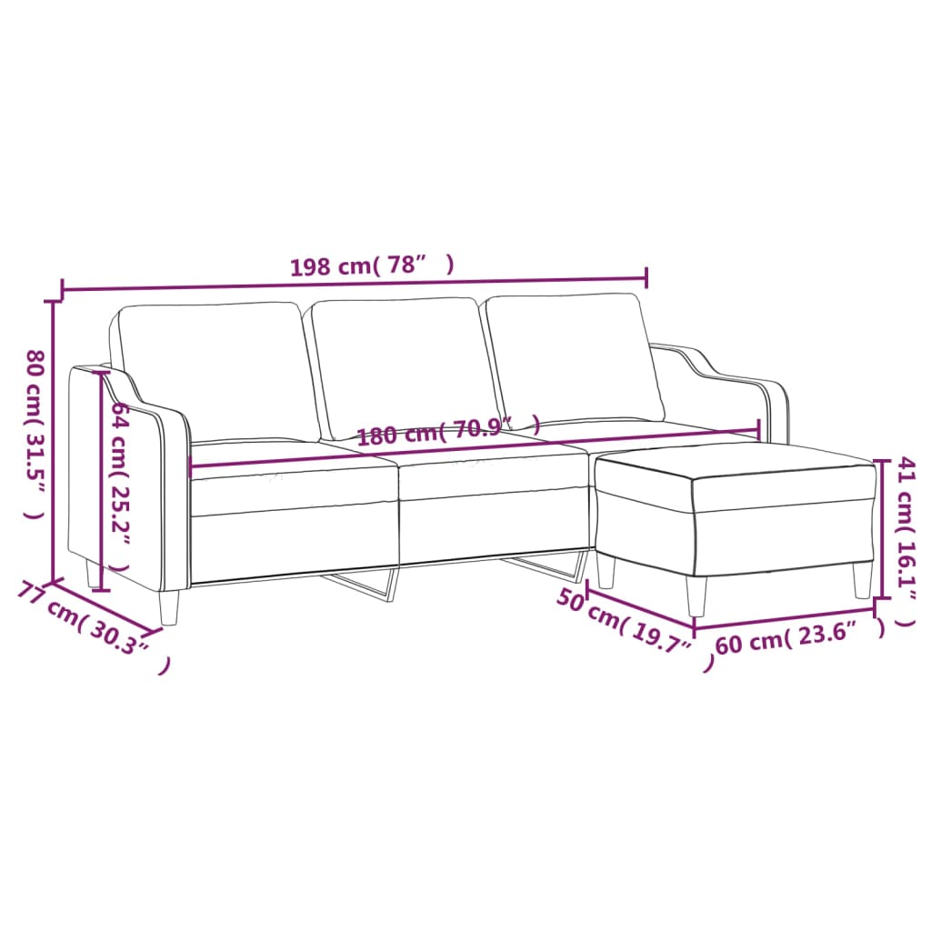 vidaXL 3 személyes sötétszürke szövet kanapé lábtartóval 180 cm