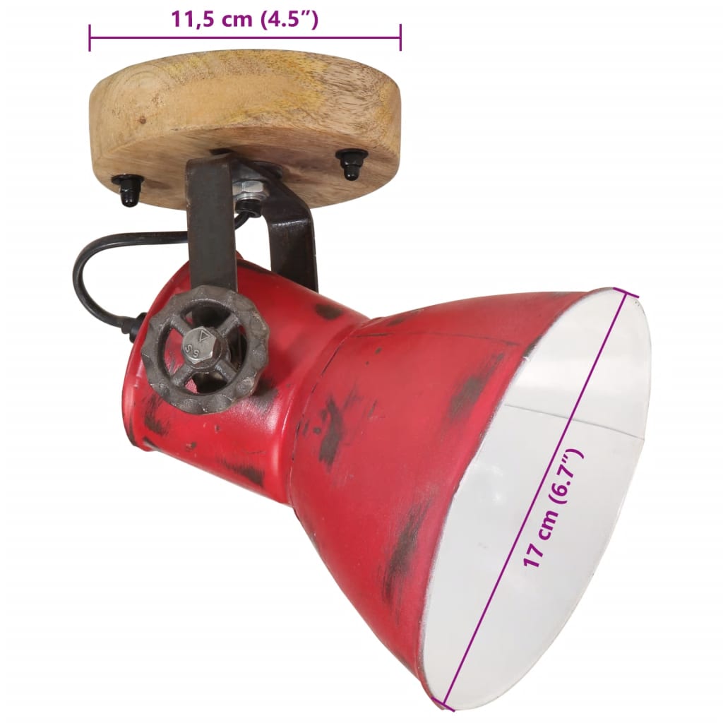 vidaXL kopott piros fali lámpa 25 W 11,5x11,5x25 cm E27
