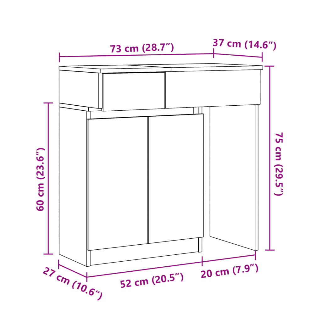 vidaXL szürke sonoma LED-es fésülködőasztal 115 x 37 x 110,5 cm